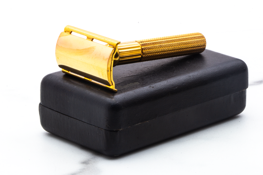 1946-53 Gillette Gold Fat Handle Tech in Blue & Gold Shipper with Original Case | Original Condition