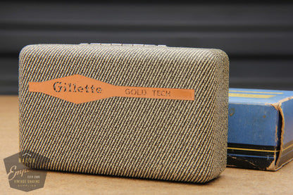 Gillette 1940's Gold Tech Razor in Original Tweed Box - New Old Stock