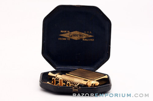 1920's Gillette "Copley Set" - Old Type DE Safety Razor + Bank * 24K Gold