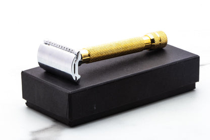 Unbranded Three Piece Gold & Nickel Double Edge Safety Razor Set | Original Condition