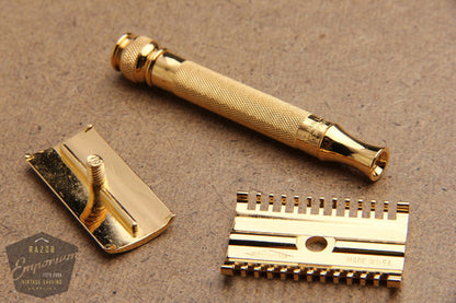 Gillette 1920's Ball End Long Comb "NEW" DE Safety Razor * 24K Gold REVAMPED