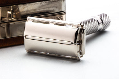 1948-1951 Gillette Rhodium Executive Razor in Ostrich Leather Case | Original Condition