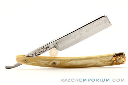 5/8" Dubl Duck Pearlduck Goldedge w/ Gold Inlay Celluloid Scales Straight Razor | Solingen Germany