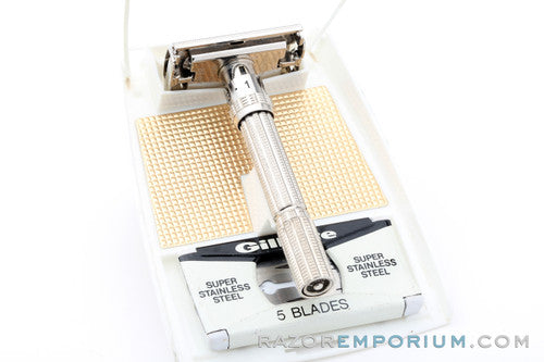1960's  Gillette Slim Adjustable DE Safety Razor w/ Gold Case