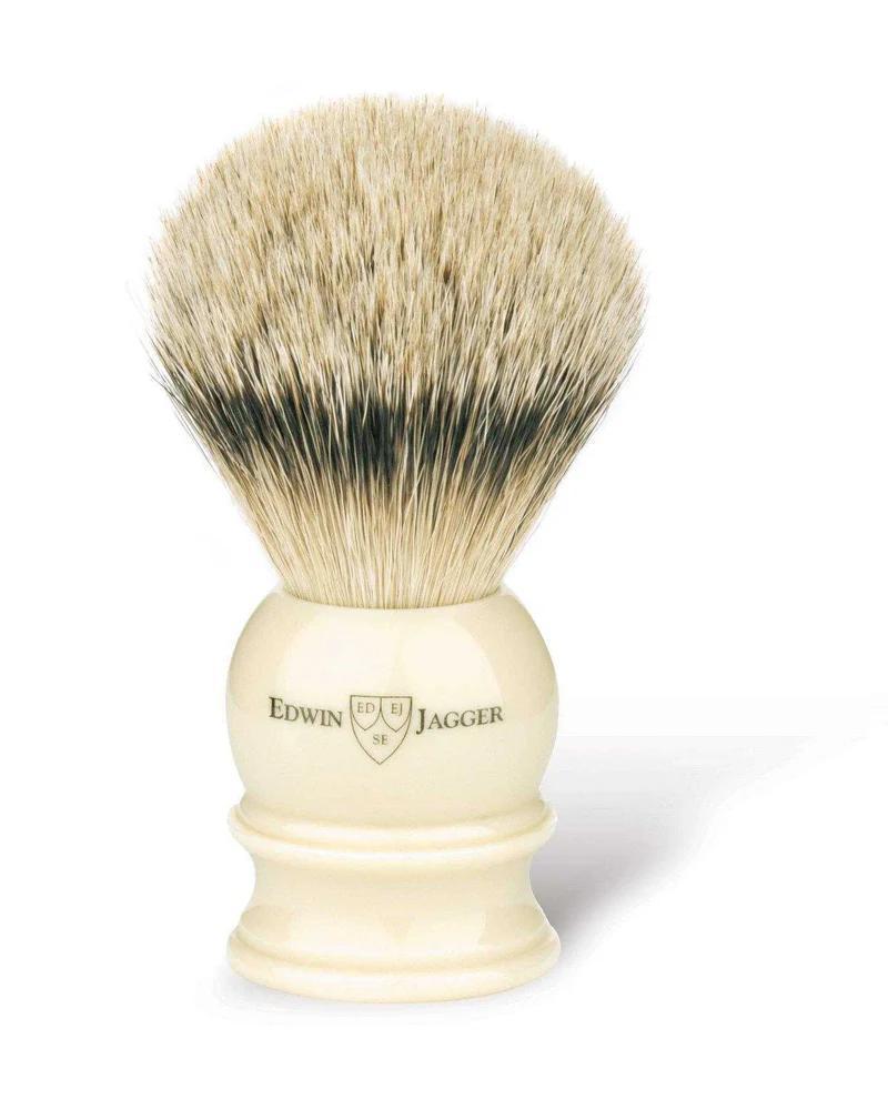 Edwin Jagger |1EJ467 English Shaving Brush, Imitation Ivory with Silver Tip Badger, Medium