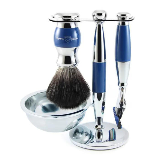 Edwin Jagger | Gillette® Fusion® ProGlide® Razor Shaving Set Blue & Chrome 4pc (Black Synthetic)