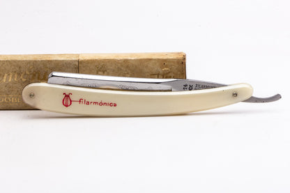 7/8" Filarmonica "Doble Temple" #14 Cream/Red Straight Razor w/ Coffin | Spain