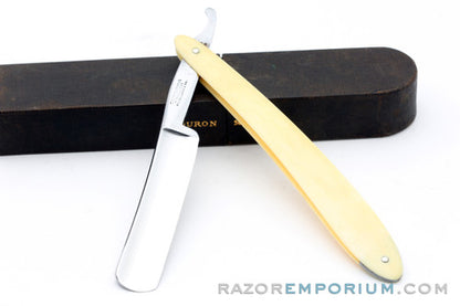 13/16'' Touron Paris Straight Razor Set | Ivory Hollow Ground Round Point | France