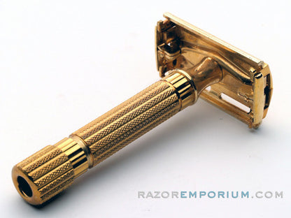 1948-1951 Gillette Aristocrat DE Safety Razor W/ Leather Case & Blade Bank *24K Gold - New Old Stock