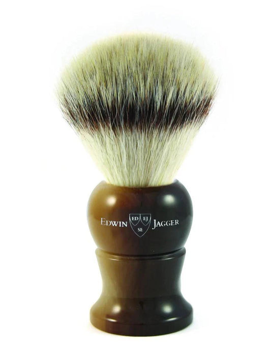 Edwin Jagger | English Shaving Brush, Imitation Light Horn with Synthetic Silver Tip Fiber, Small