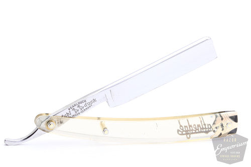 5/8" Dubl Duck Pearlduck Satinedge Straight Razor w/ Original Gold Inlay Celluloid Scales  | Solingen, Germany