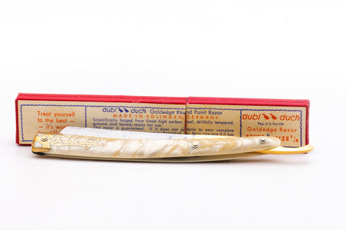 5/8" Dubl Duck  Pearlduck Goldedge & Gold Inlay Celluloid Scales Straight Razor | Solingen, Germany