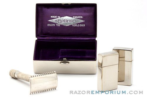 1917 Gillette Silver Single Ring Old Type Set in Metal Case w/ Blade Banks & Original Box & Instructions