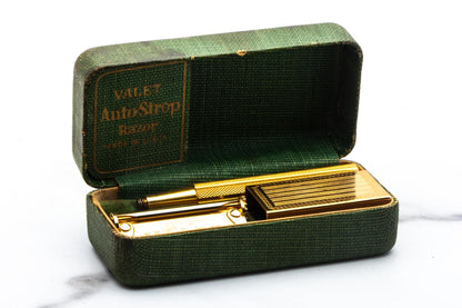 1940's Gold Valet Auto Strop Single Edge Razor Set w/ Green Case | Original Condition