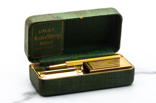 1940's Gold Valet Auto Strop Single Edge Razor Set w/ Green Case | Original Condition