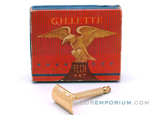 1930's Gillette Gold Ball End Tech Razor in Red Box