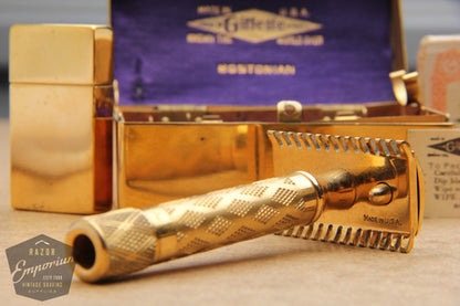 Gillette 1922 Gold NEW Bostonian DE Safety Razor Set in Orig. Box