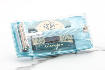 1962 H4 Lady Gillette Double Edge Safety Razor in Blue Styrene Case | Mint Condition