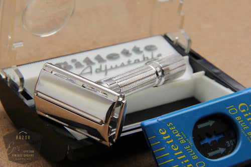 Gillette 1960 Fatboy / $1.95 Adjustable DE Safety Razor in Case F3 - Rhodium REVAMPED