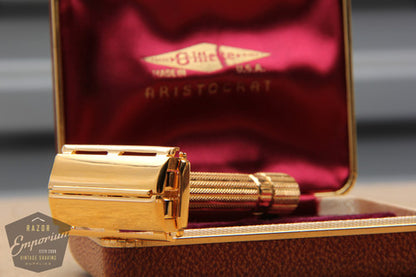 Gillette 1948-1951 Aristocrat DE Safety Razor w/ Leather Case * 24K Gold Revamped