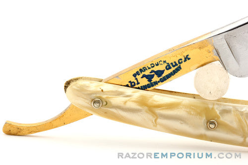 5/8"  Dubl Duck Pearlduck Goldedge w/ Gold Inlay Celluloid Scales Straight Razor | Solingen, Germany