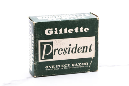 1955 A1 Gillette Rhodium President Double Edge Safety Razor Set With Original Cardboard Shipper |  New Old Stock