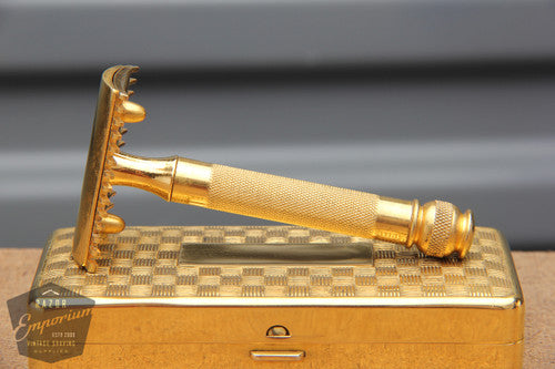 Gillette 1930's Gold Ball End Old Type Style Double Edge Razor - 3 Piece
