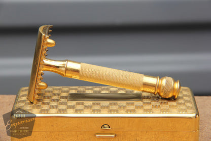 Gillette 1930's Gold Ball End Old Type Style Double Edge Razor - 3 Piece