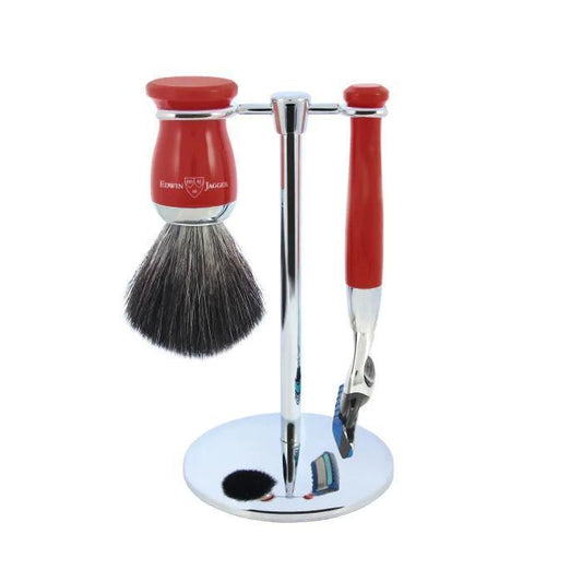 Edwin Jagger | Gillette® Fusion® ProGlide® Razor Shaving Set Red 3pc (Black Synthetic)