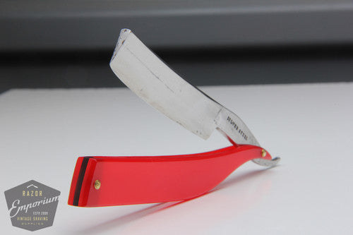 11/16" Silver Steel Straight Razor w/ Red Acrylic Scales | Wedge