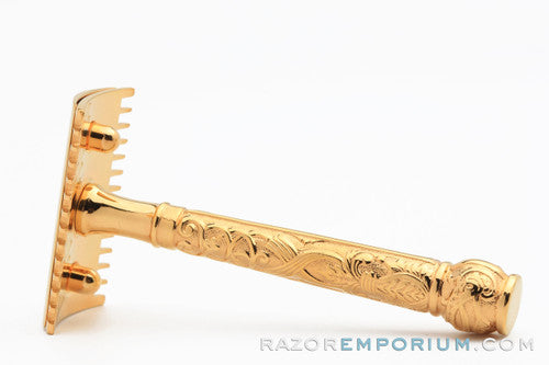 1910 Gillette Gold Empire Set - ABC Pocket Edition Old Type Open Comb DE Razor Set - 24K Gold Revamp