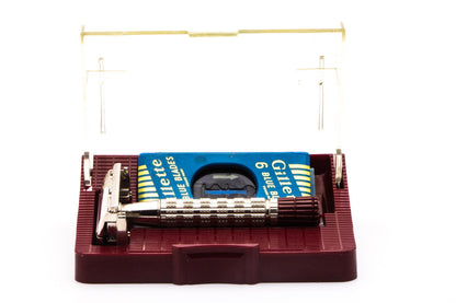 1959 E1 Gillette Heavy Red Tip DE Super Speed Safety Razor Set | Original Condition