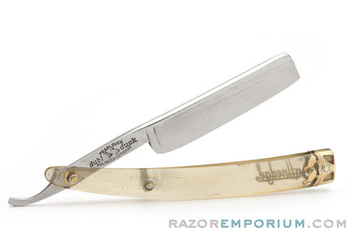 5/8" Dubl Duck Pearlduck Satinedge Straight Razor w/ Original Gold Inlay Celluloid Scales | Solingen, Germany
