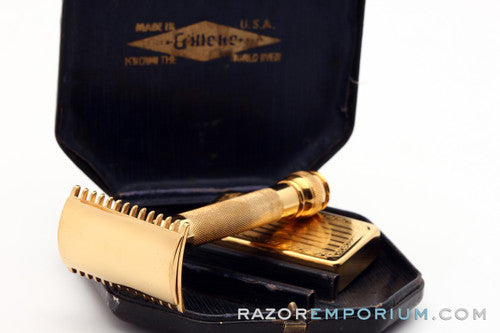 1920's Gillette "Copley Set" - Old Type DE Safety Razor + Bank * 24K Gold