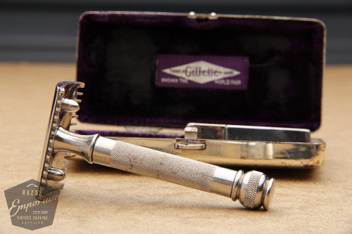 Gillette 1918 Basketweave Pocket Edition - Old Type Open Comb DE Razor Set