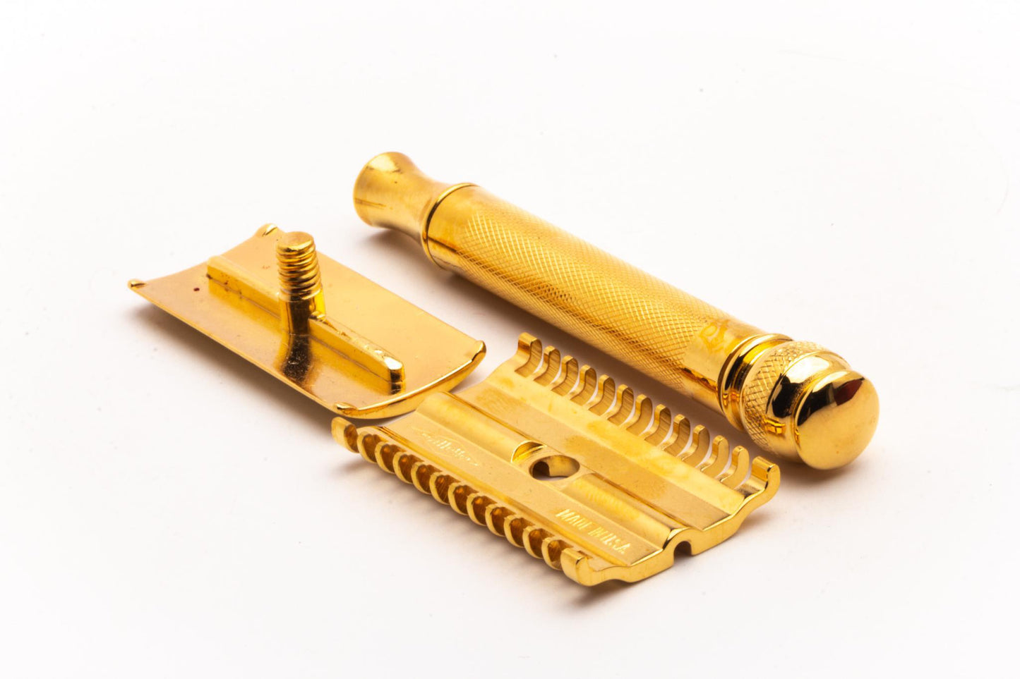 1930's Gillette NEW Ball End Long Comb Double Edge Safety Razor Set | 24K Gold Revamp