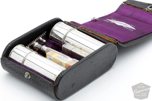 1911 Gillette Single Ring Travel Set in Black Leather Case