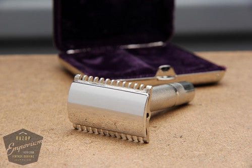 Gillette 1930's NEW Norfolk / Tuckaway Style Travel DE Safety Razor Set* Revamped Rhodium