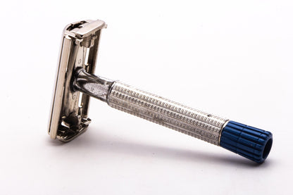 1956 B4 Gillette Blue Tip Light Double Edge Super Speed | Factory Nickel Revamp