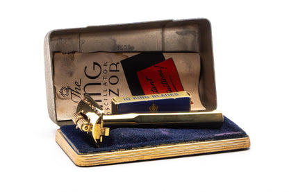 1930s King Oscillator Gold Double Edge Safety Razor Set With Paperwork | Original Condition