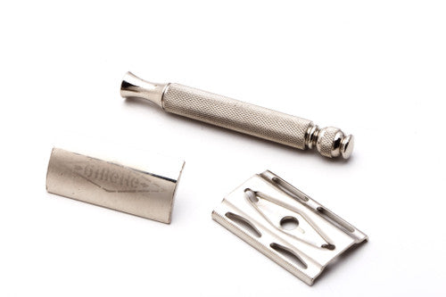 Gillette 1940's Ball End Three Peice Razor Set With Metal Case & Blue Blades