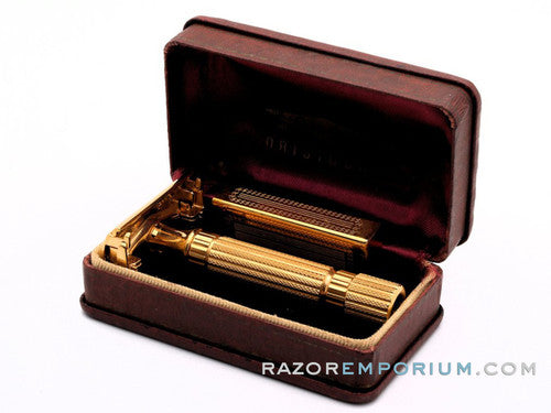 1948-1951 Gillette  Aristocrat DE Safety Razor w/ Leather Case & Blade Bank | 24K Gold Revamp
