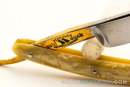 5/8" Dubl Duck Pearlduck Goldedge  w/ Gold Inlay Celluloid Scales Straight Razor | Solingen, Germany