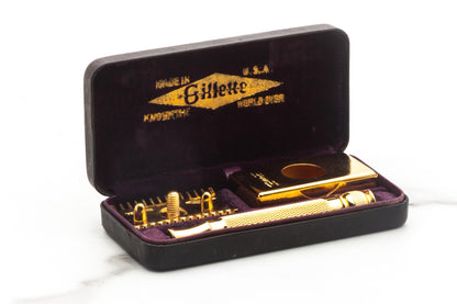 1920's Gillette Ball End Old Type Double Edge Safety Razor Set With Replica Handle | 24K Gold Revamp