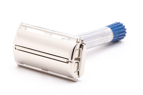 1957 C4 Gillette Blue Tip Light DE Super Speed Razor | Factory Nickel Revamp
