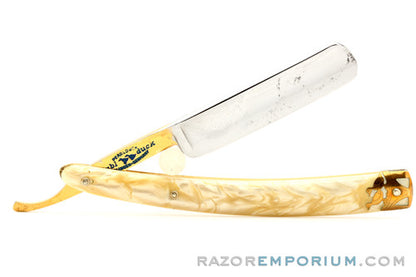 5/8"  Dubl Duck Pearlduck Goldedge w/ Gold Inlay Celluloid Scales Straight Razor | Solingen, Germany