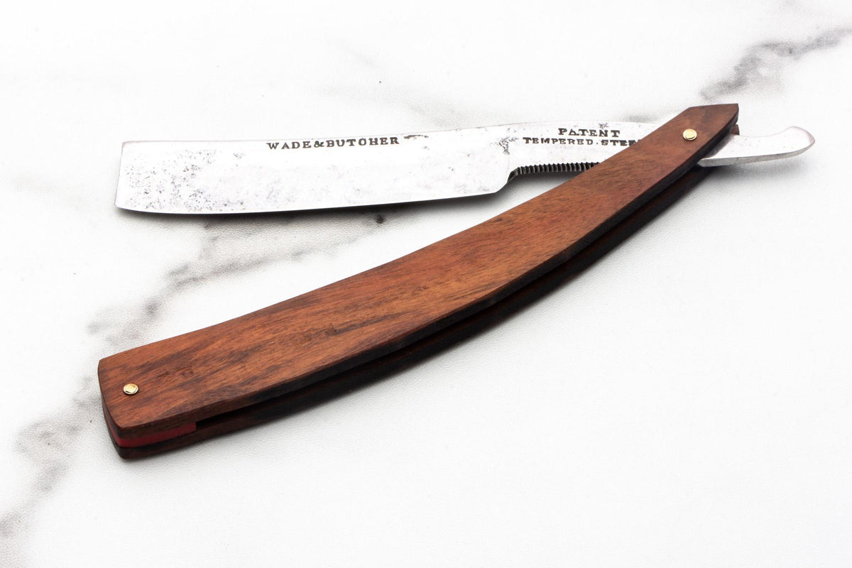 6/8" Vintage Restored Wade & Butcher Wedge Ground Straight Razor with Rose Wood Scales & Red Wedge Accent