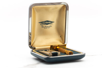 1947 Gillette Gold Techmatic Double Edge Safety Razor Set | Original Condition