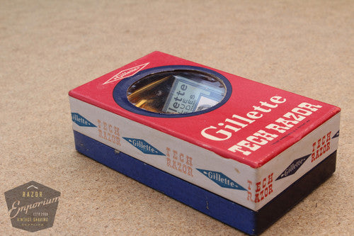 Gillette 1930's Ball End Gold Tech Razor in Red Box - New Old Stock