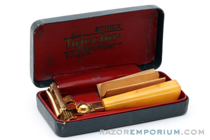 1940s Schick Gold SE Injector Bakelite Handle Set